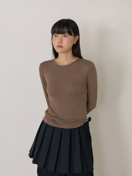 Rib Stripe Long Sleeve - Brown 3
