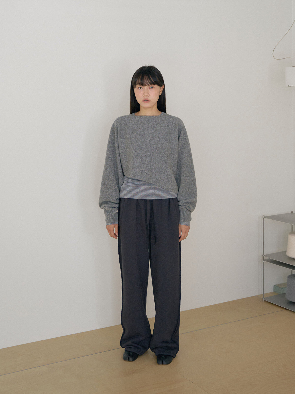 Unbalanced Boat Neck Pullover - Gray 6