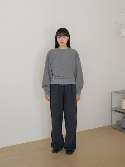 Unbalanced Boat Neck Pullover - Gray 6