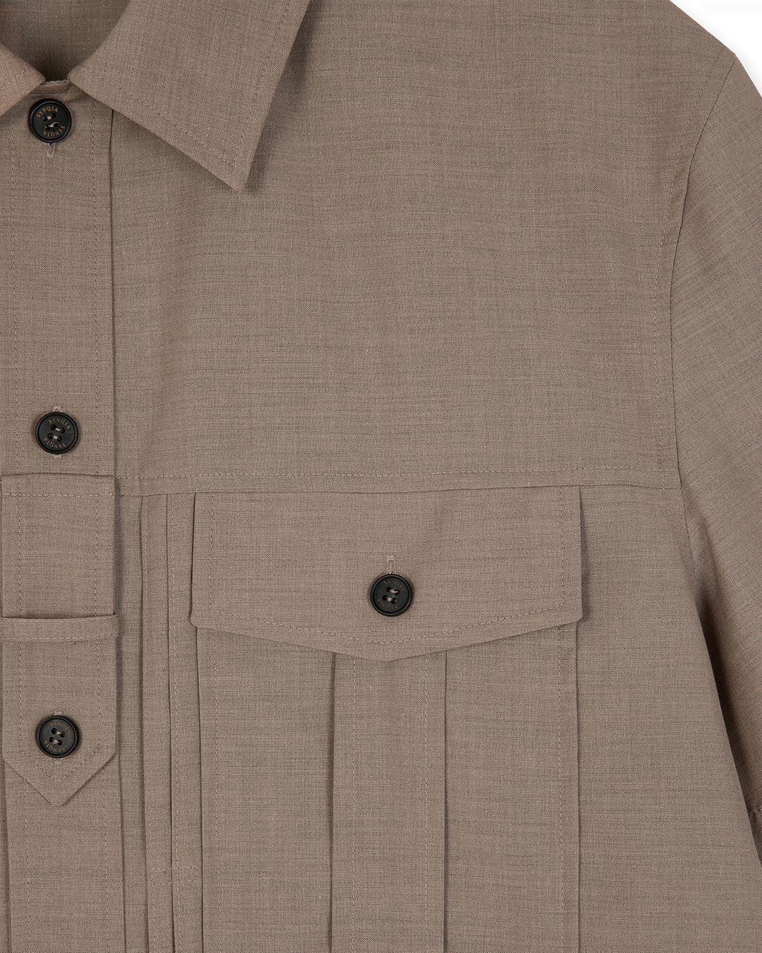 UTILITY PIN-TUCK HALF SLEEVE SHIRTS BROWN 