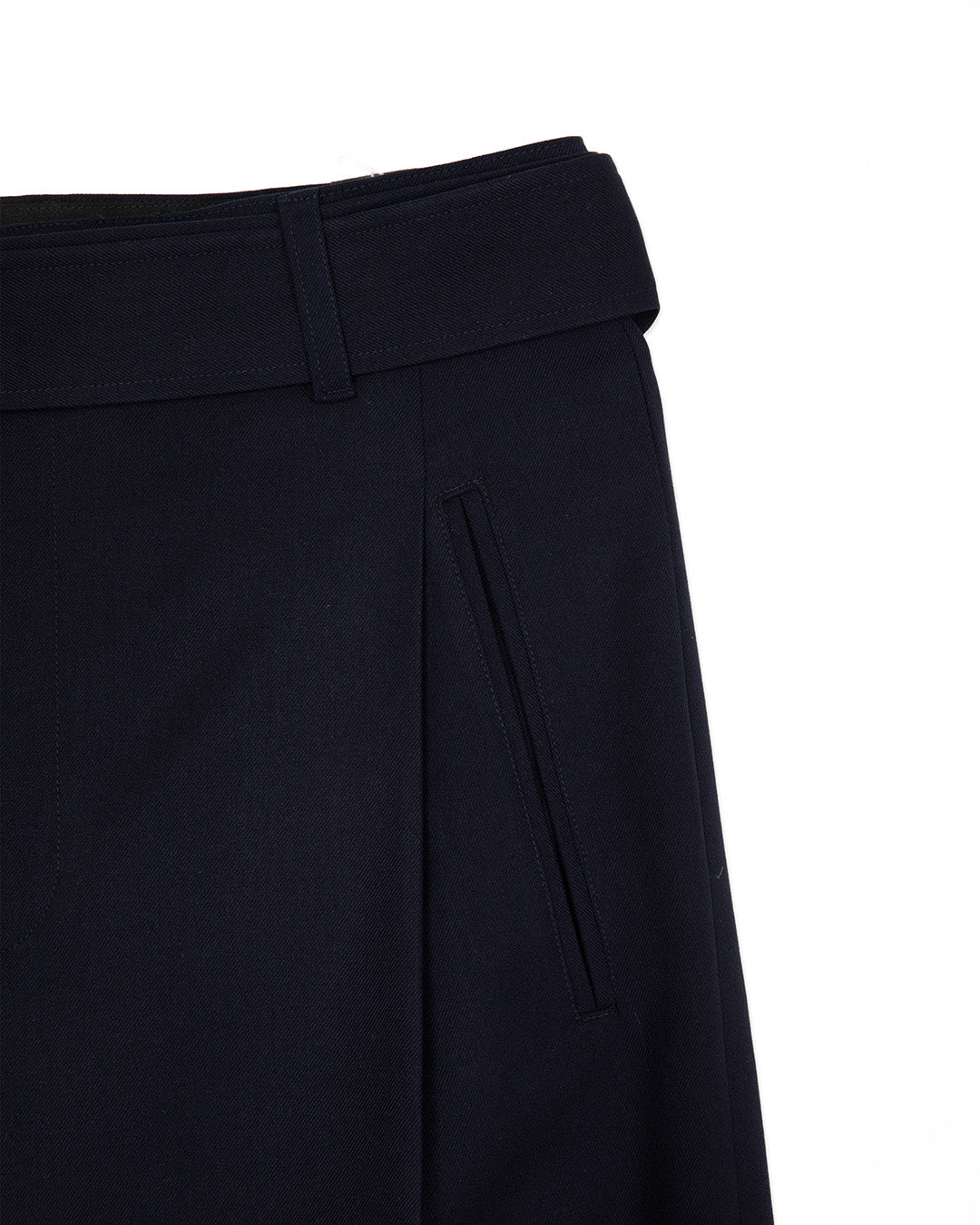 ASYMMETRIC PLEAT BELTED TROUSER -NAVY