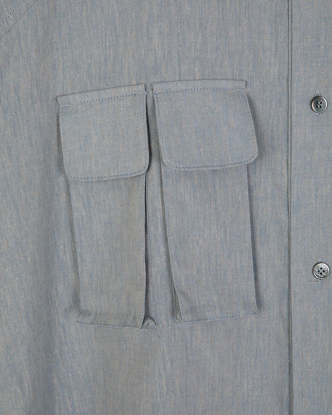 MULTI POCKET UTILITY HALF SLEEVE SHIRTS-BLUE 
