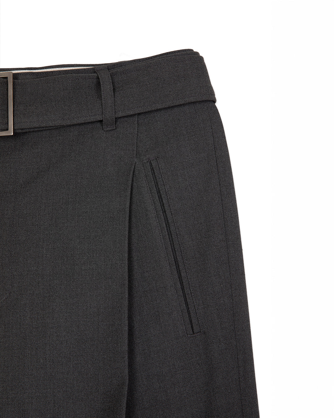 ASYMMETRIC PLEAT BELTED TROUSER -GREY 