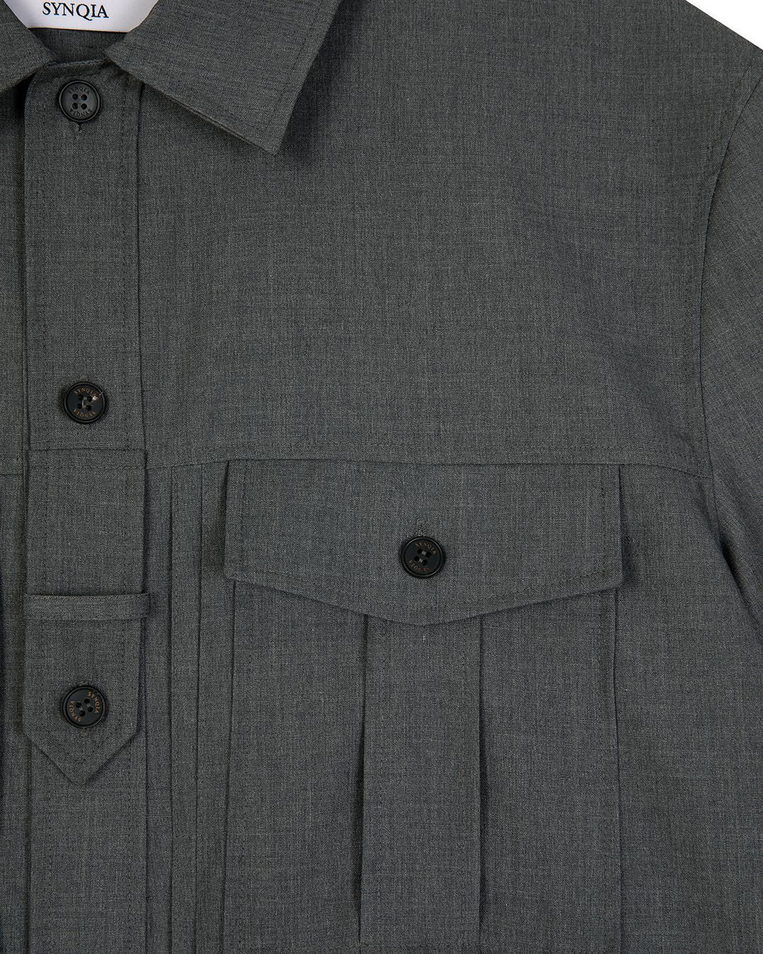 UTILITY PIN-TUCK HALF SLEEVE SHIRTS -GREY 