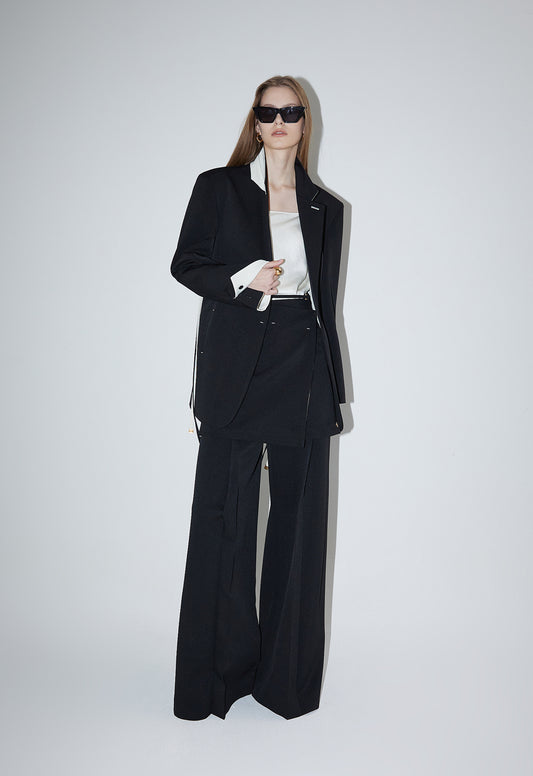 Ava Tailed Oversized Jacket-BLACK