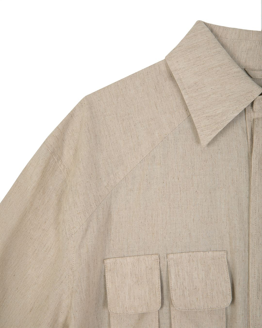 MULTI POCKET UTILITY HALF SLEEVE SHIRTS-OATMEAL 