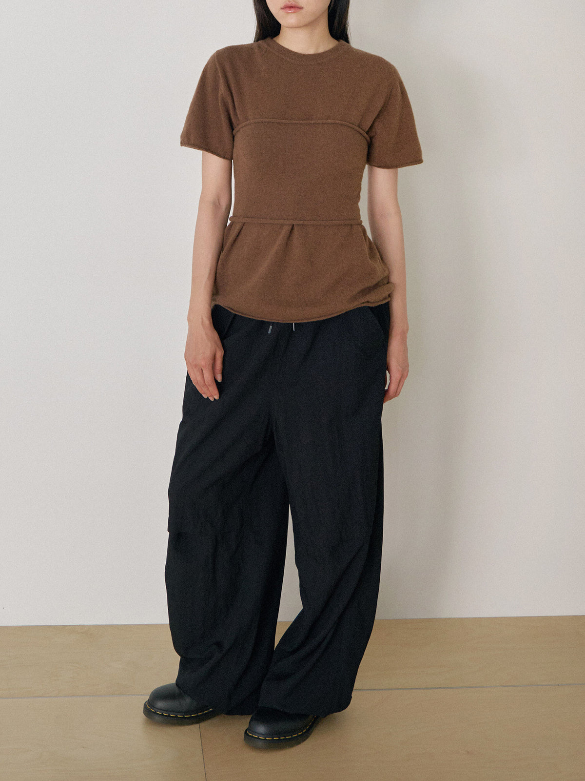 Cutoff Short Sleeve Pullover - Brown 3