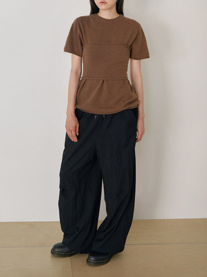 Cutoff Short Sleeve Pullover - Brown 3