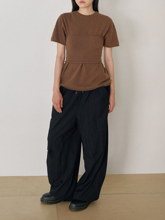 Cutoff Short Sleeve Pullover - Brown 3