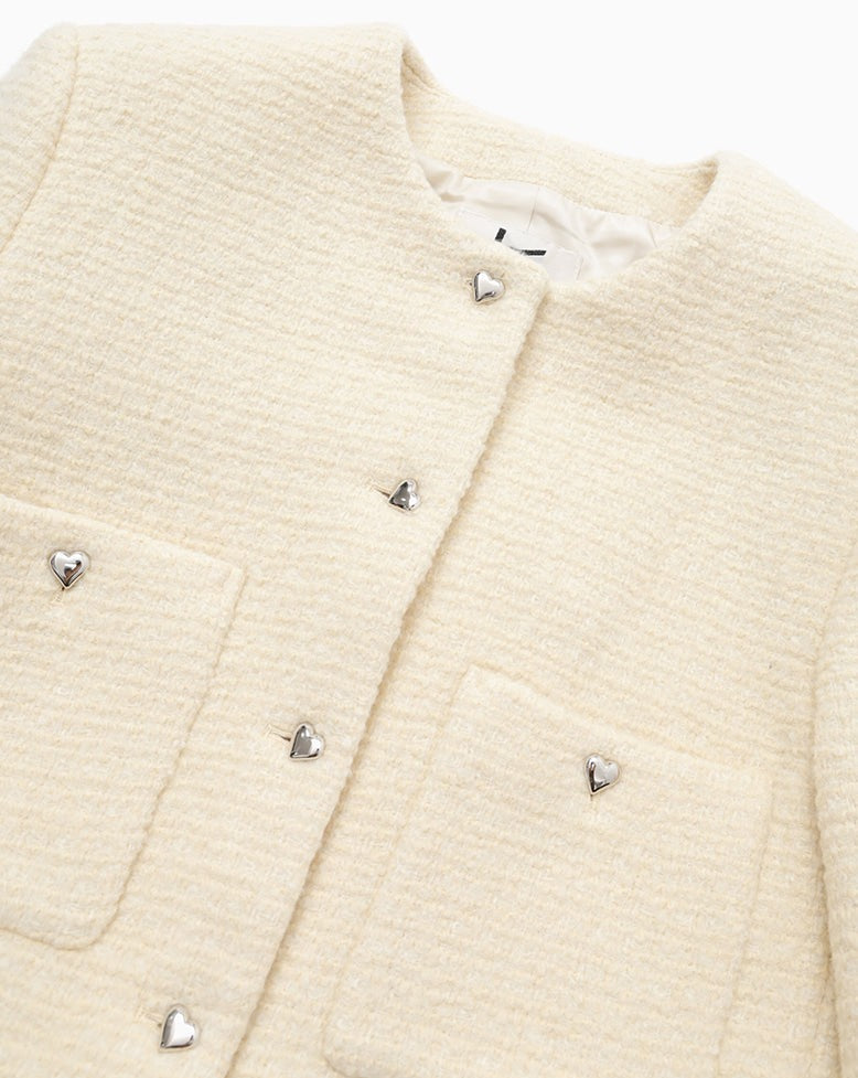 【Love You So Much】Heart Button Tweed Jacket