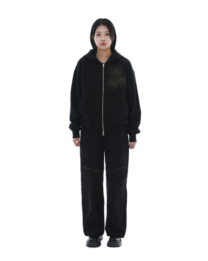 Trinity Flower Crop Hoodie Zip-up_Black