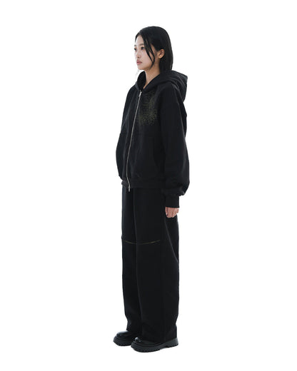 Trinity Flower Crop Hoodie Zip-up_Black