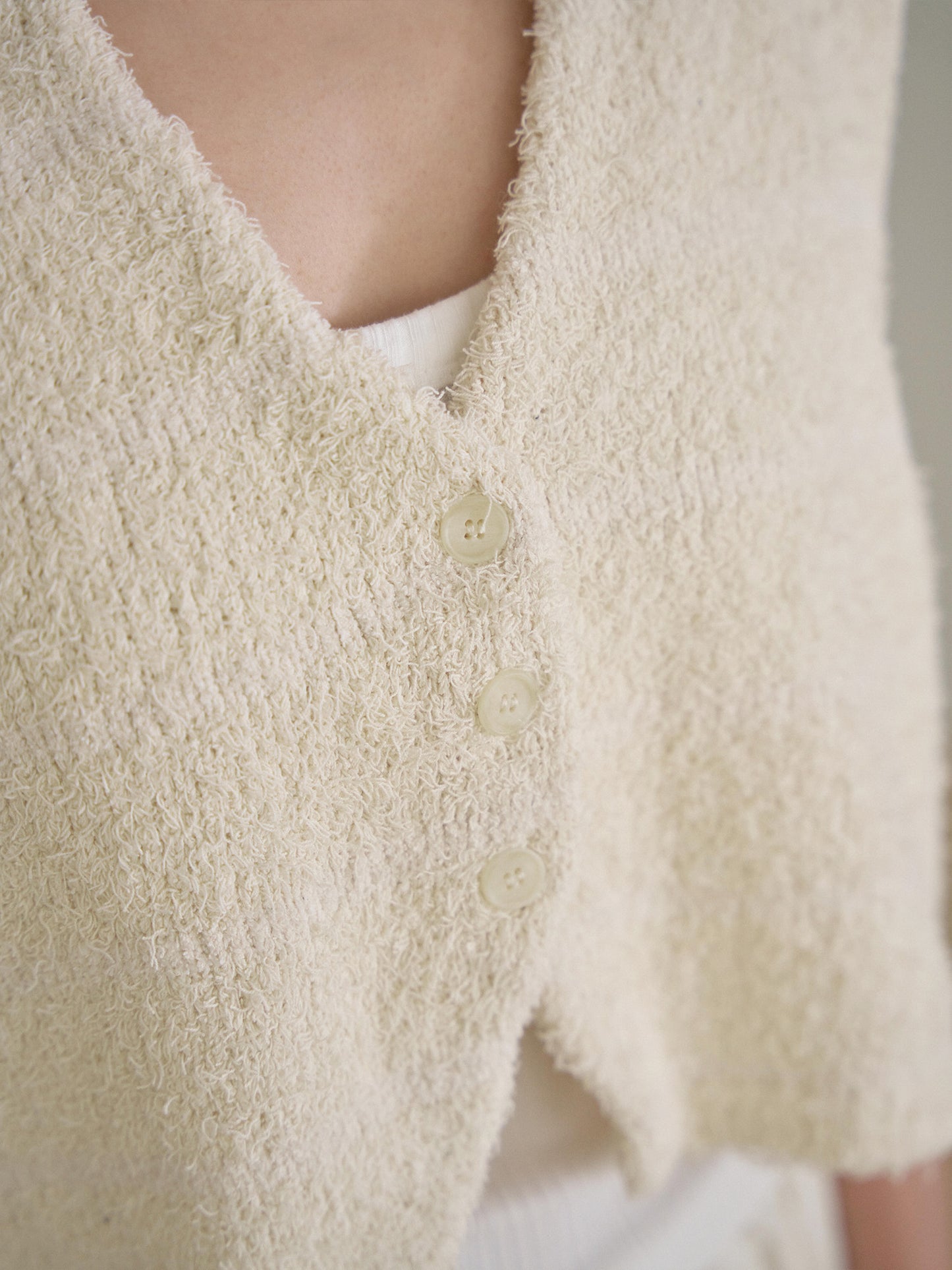 Sleeveless Button Cardigan - Beige