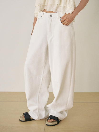Curved Denim Pants - Ivory 1