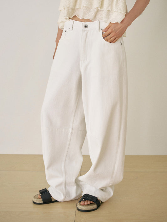 Curved Denim Pants - Ivory 1