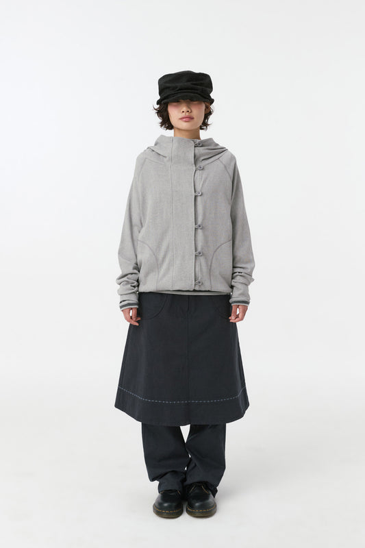 RAGLAN BUTTON HOODED ZIP-UP, GRAY