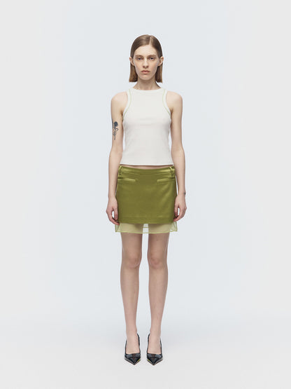 [ARIK. Arik] [24SS] [3rd Reorder] SAMAKAH Layered mini skirt Grass Green