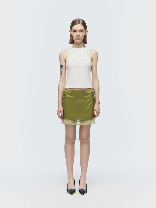 【ARIK. アリク】[24SS] [3rd Reorder]SAMAKAH Layered mini skirt Grass Green