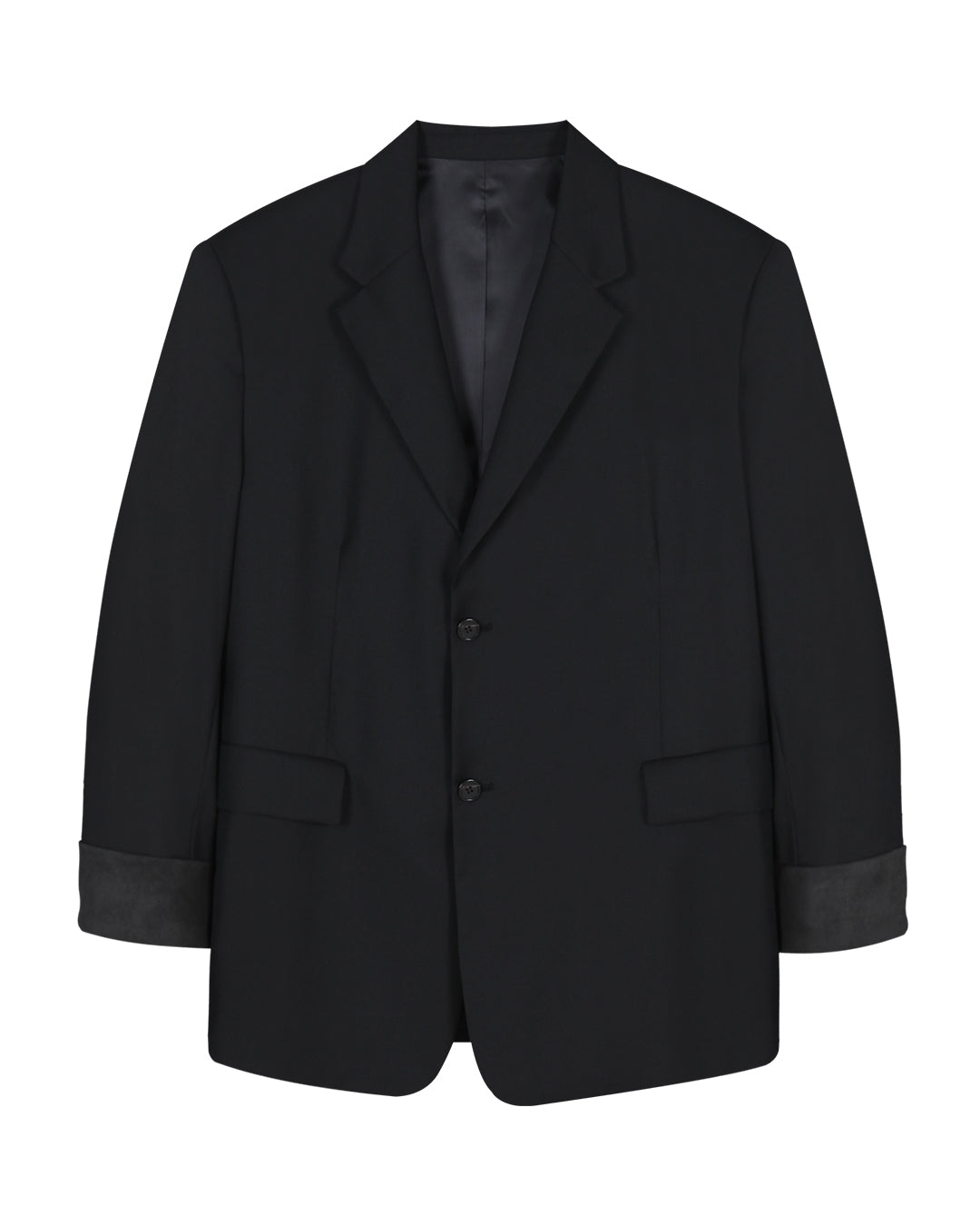 Leather Reveal Sleeve Wool Blazer_Black