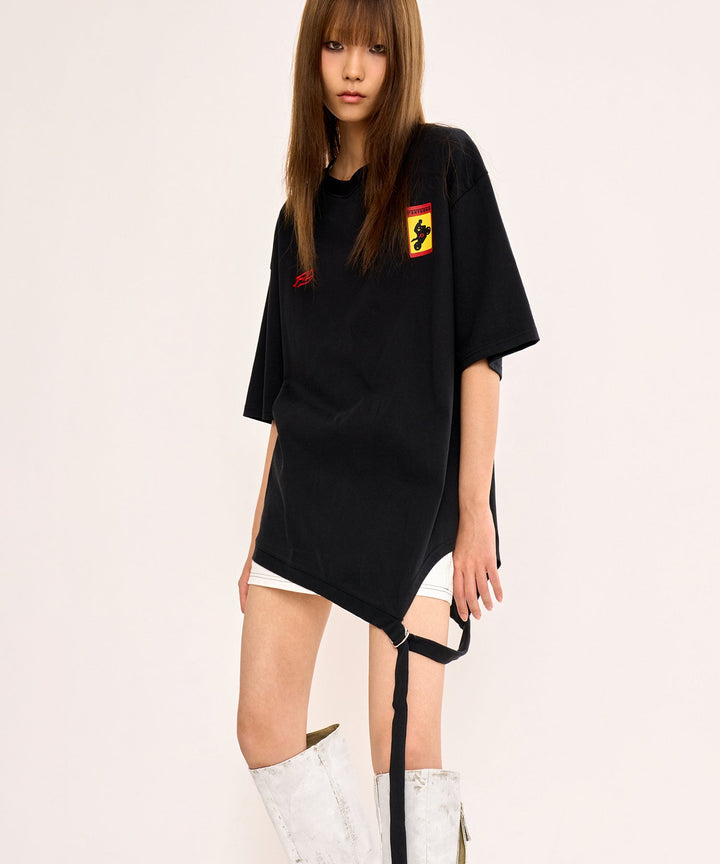 Asymmetric Belt T-Shirt - Black