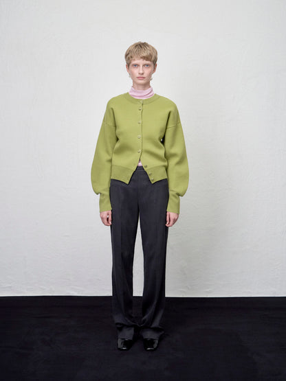 【ARIK. アリク AW】Asellus volume sleeve knit cardigan Pea Green