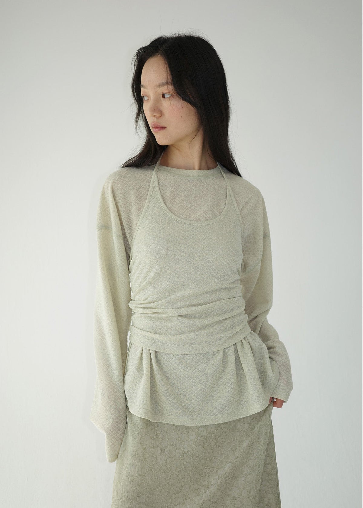 LACE TOP SET -KHAKI
