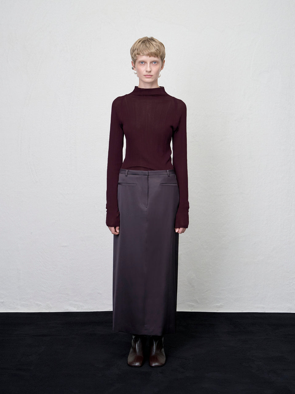【ARIK. アリク AW】Lyra satin maxi skirt Plum Brown