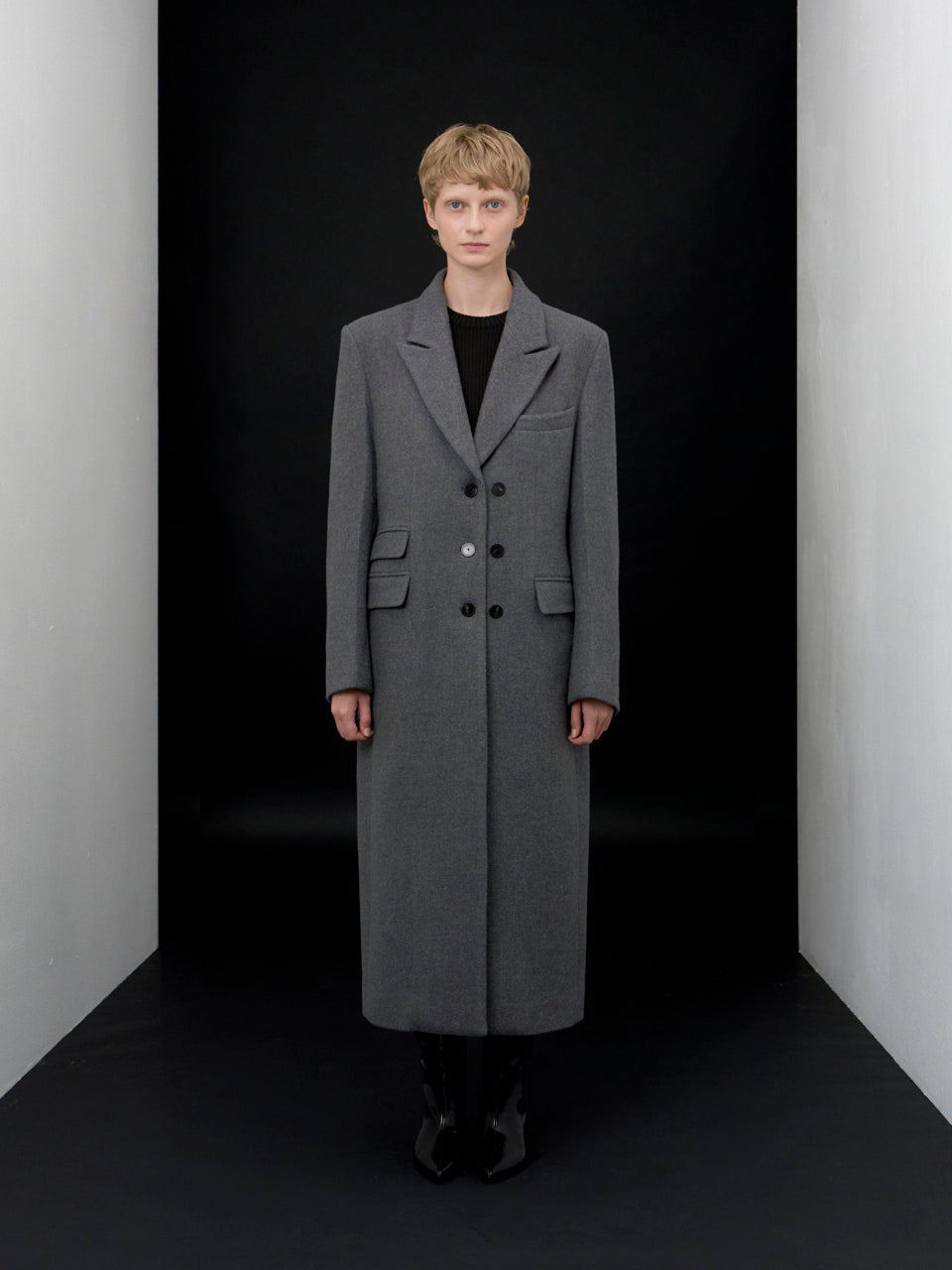 【ARIK. アリク AW】Libra tailored single breasted wool coat Melange Grey