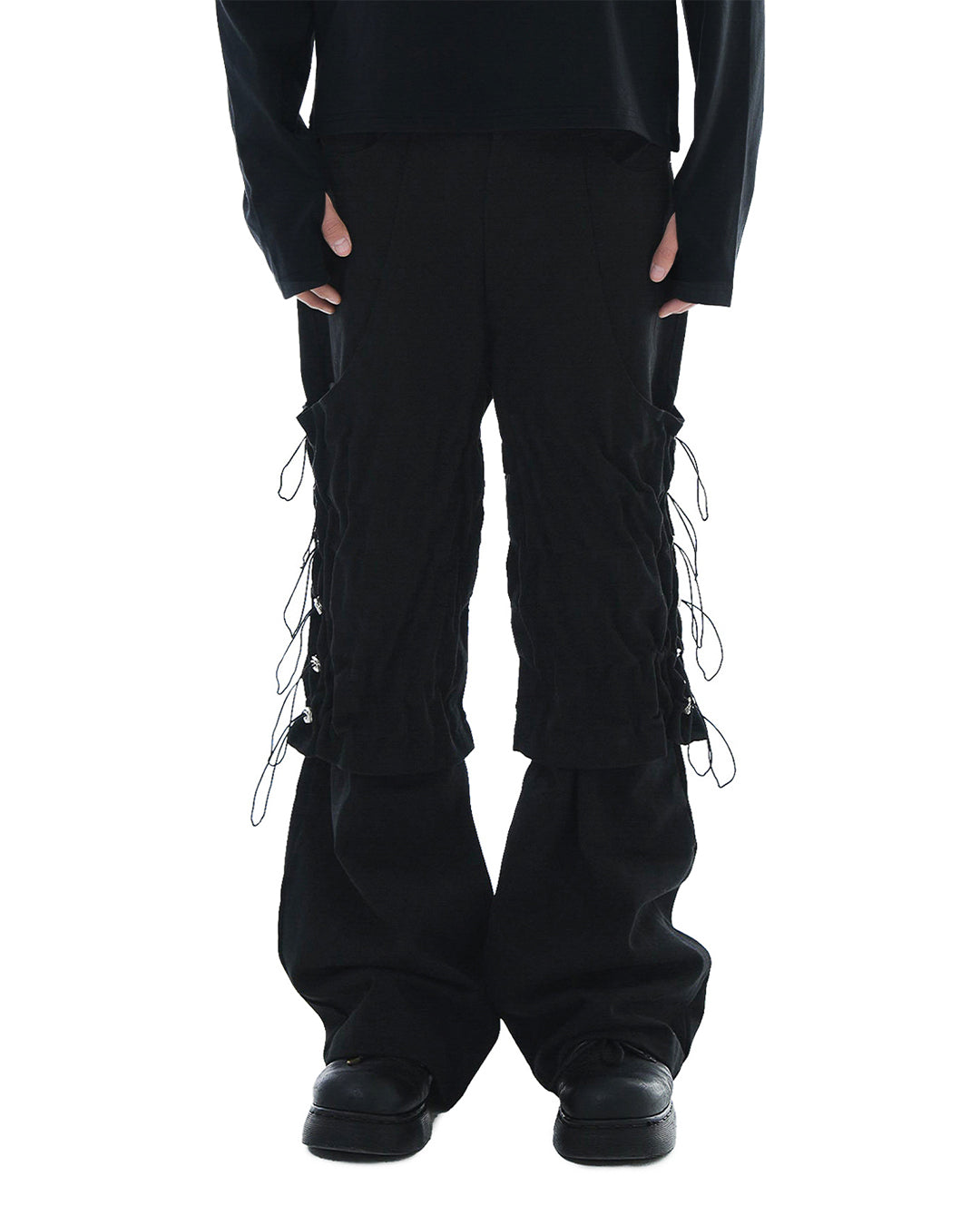 Flare Variant Layered Wide Cotton Pants_Black