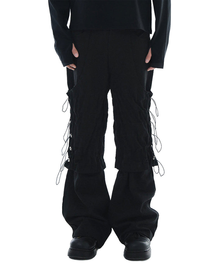 Flare Variant Layered Wide Cotton Pants_Black