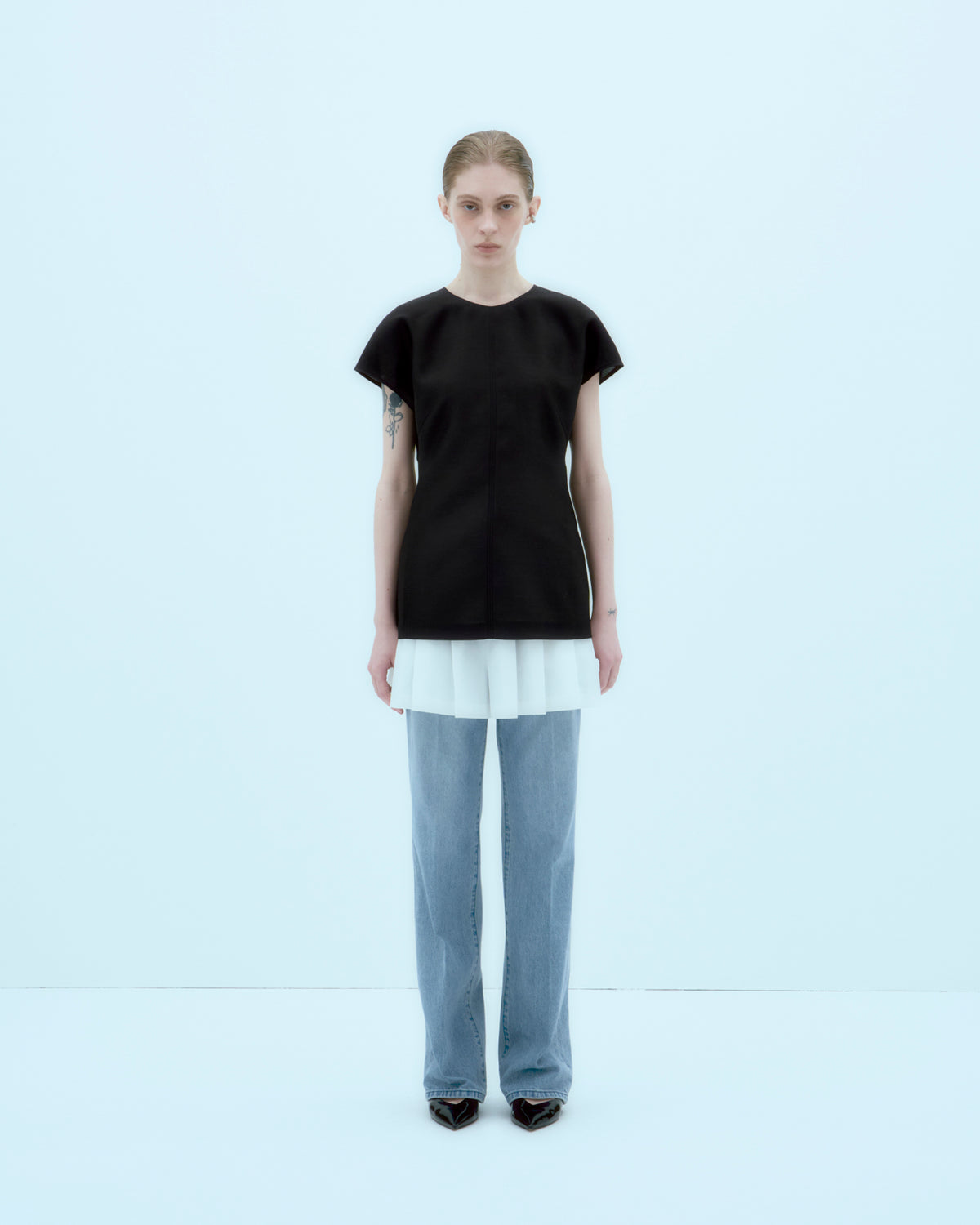 [ARIK.] [25SS] AIN silk blouse top Black