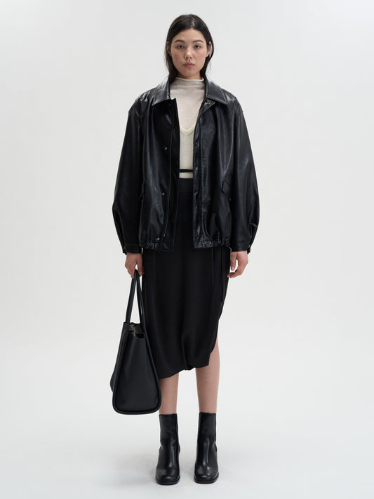 [MAGJAY] Soft Faux-Leather Blouson Jacket-BLACK