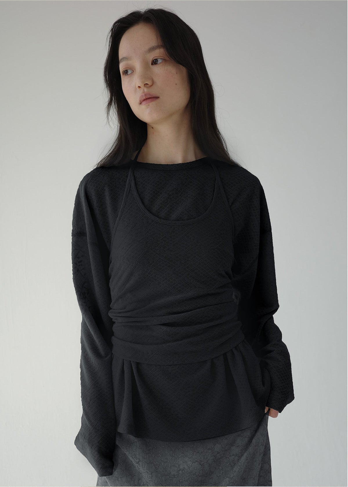 LACE TOP SET -BLACK
