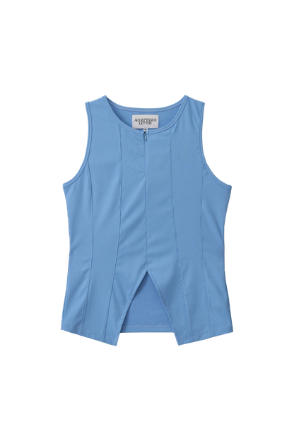 Zip-Up Tank Top - Sky Blue, Black