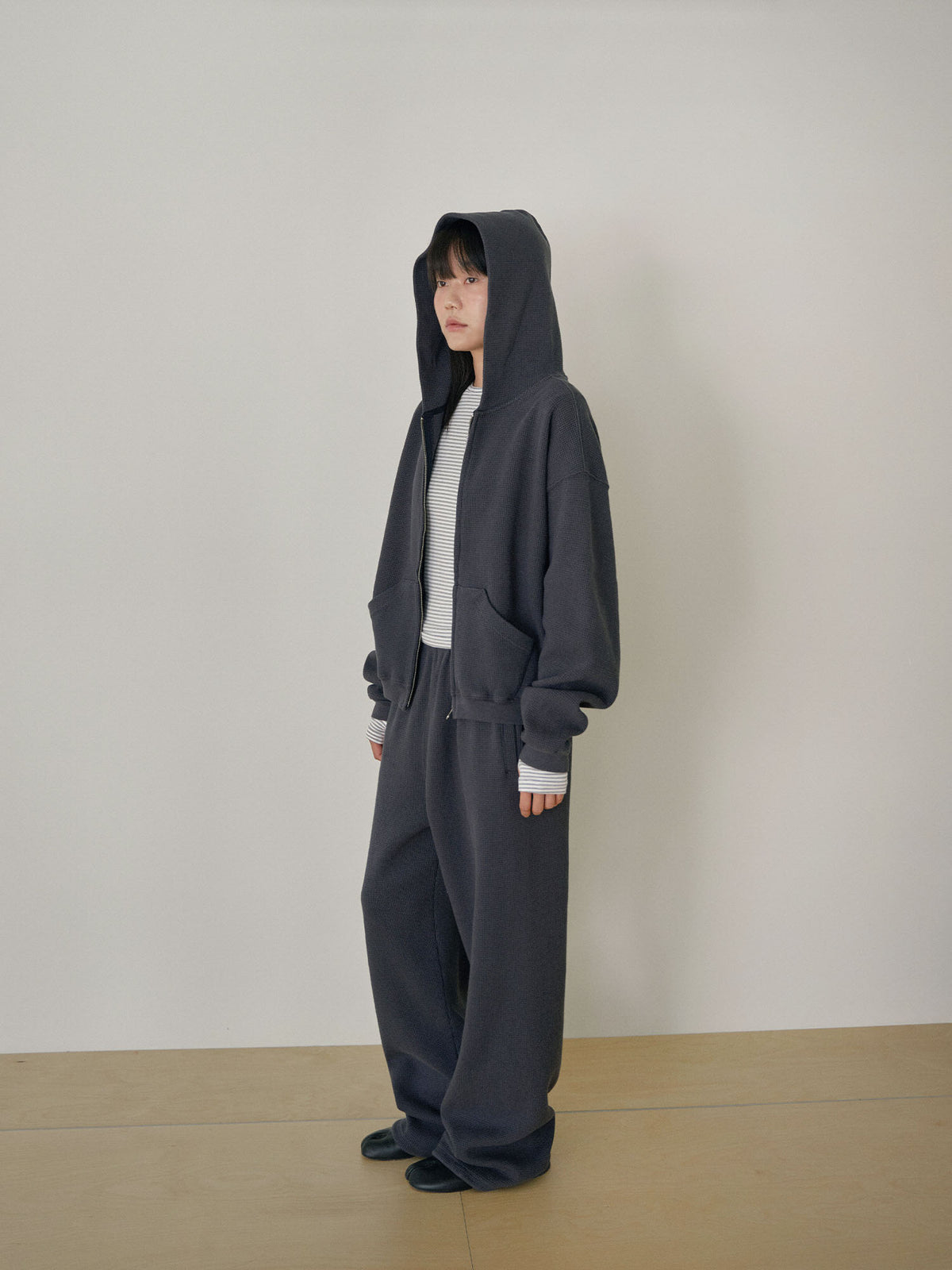 Current Waffle Hoodie Zip-up - Charcoal 7