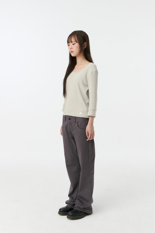 EMBROIDERY POCKET BOOTCUT PANTS, PURPLE