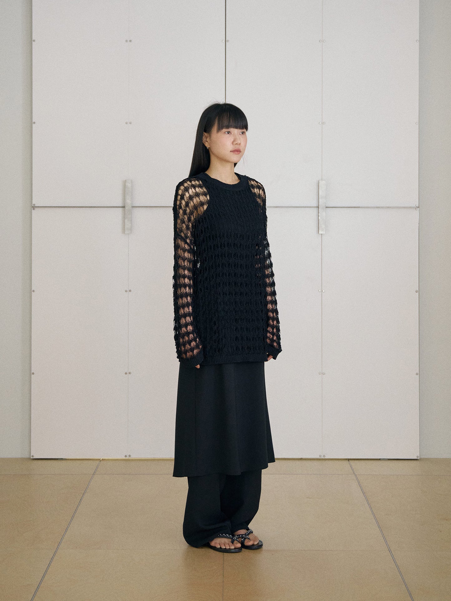 Net Round Pullover - Black
