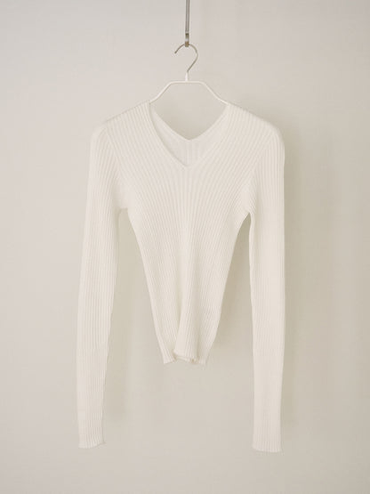 Double V-neck Rib Pullover - Ivory 8