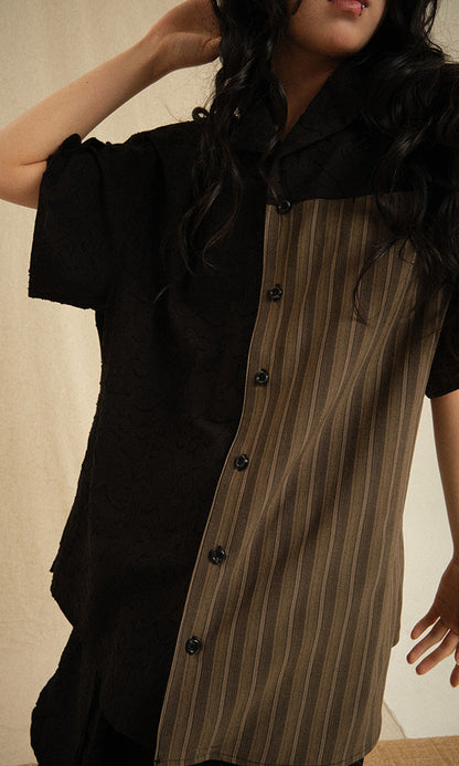 Ethnic Coloring Open Collar Shirts Black (26ss Ver.)