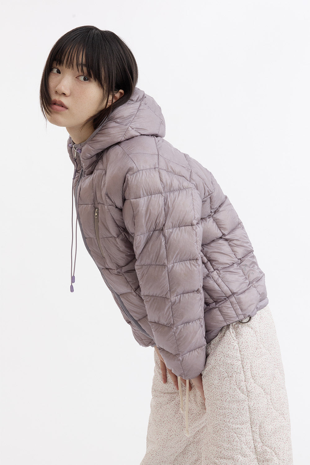 [9/28予約配送] REVERSIBLE FLORAL GRAPHIC DUCK DOWN, LIGHT PURPLE
