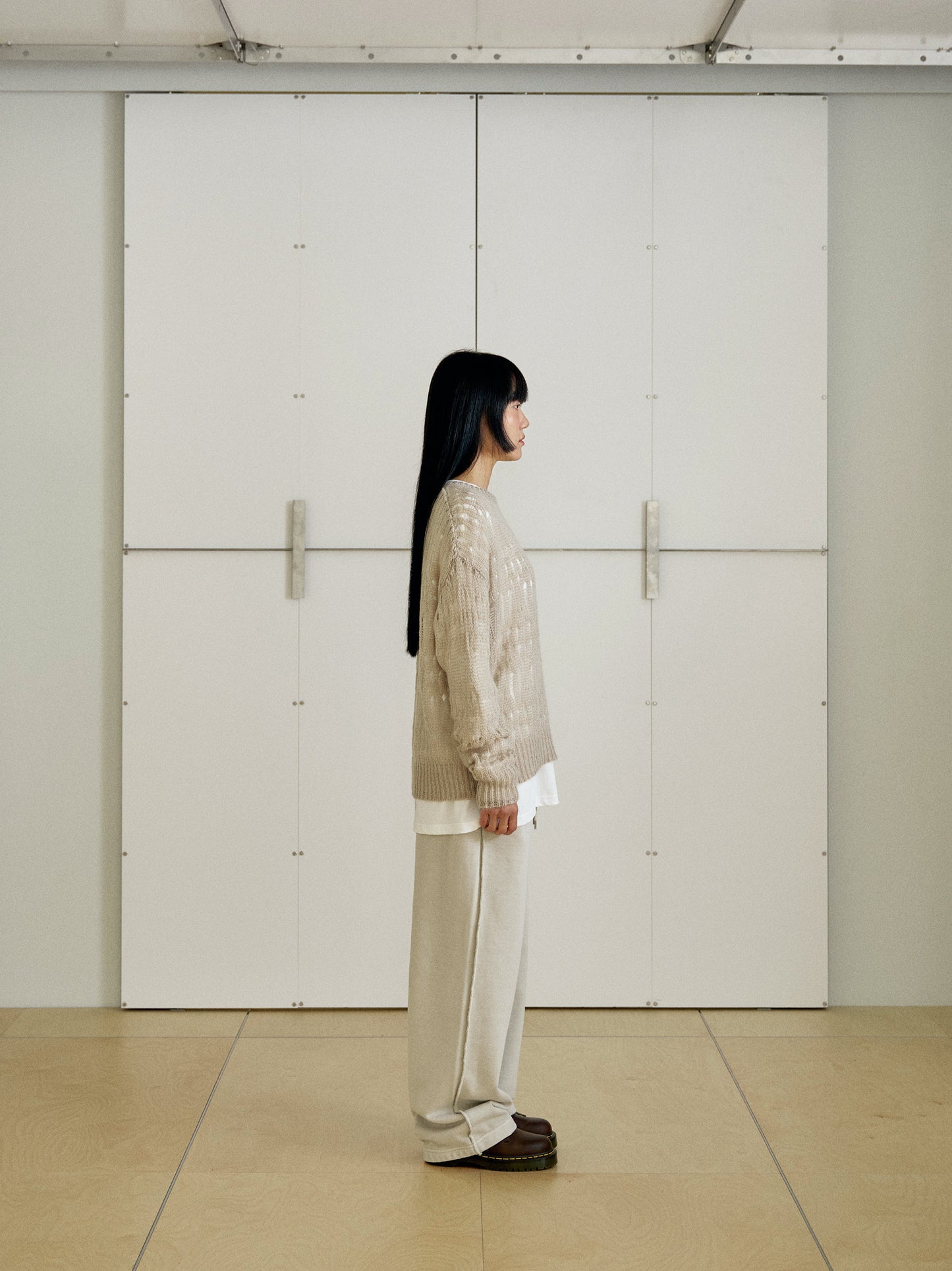 Mohair Punching Pullover-Ivory