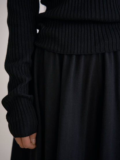 Double V-neck Rib Pullover - Black 7