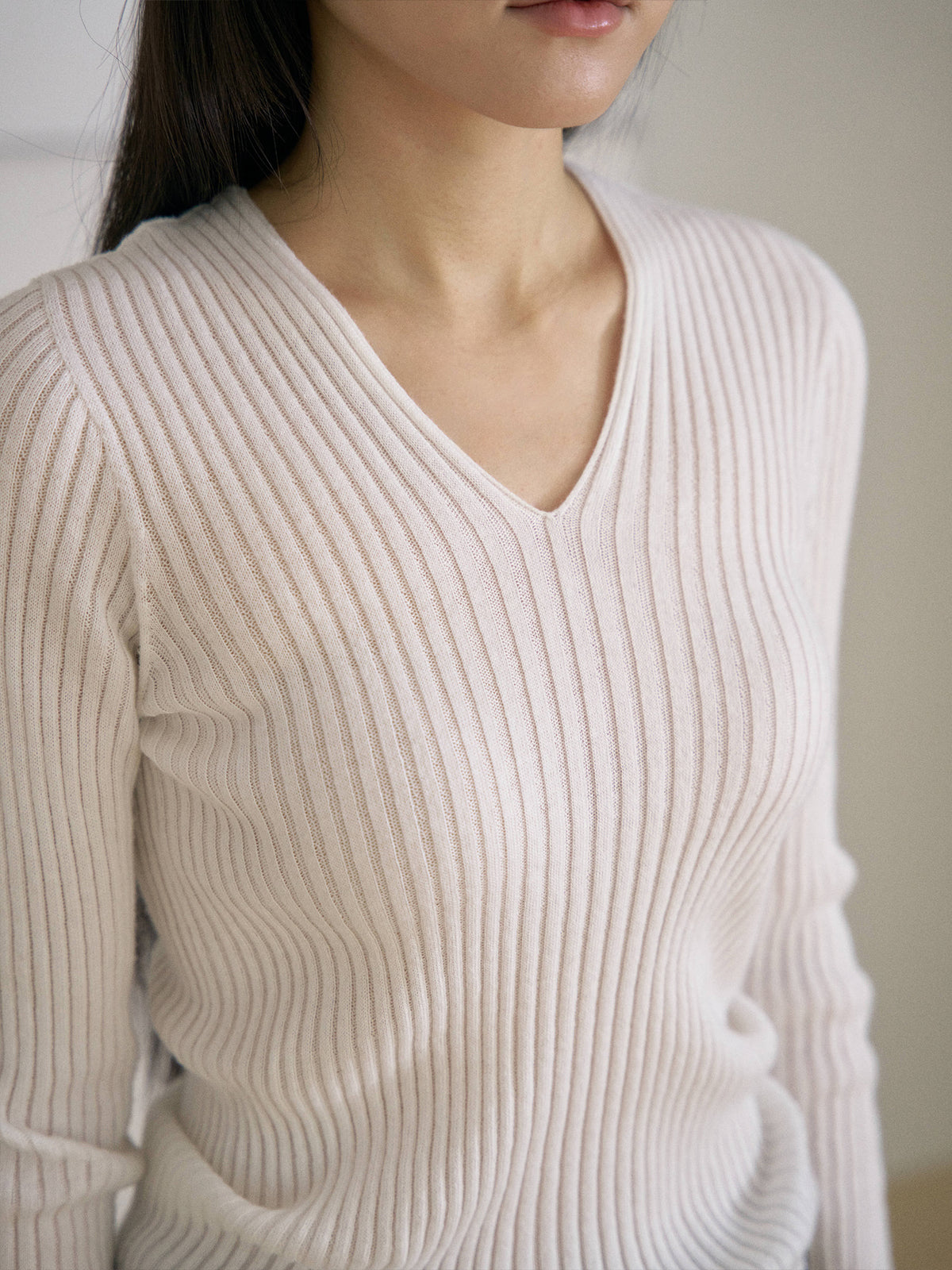 MARAN Double V-neck Rib Pullover - Ivory 商品画像14/21