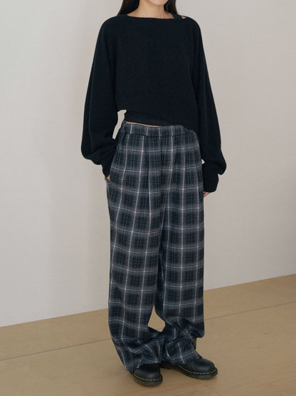 Unbalanced Boat Neck Pullover - Black 2