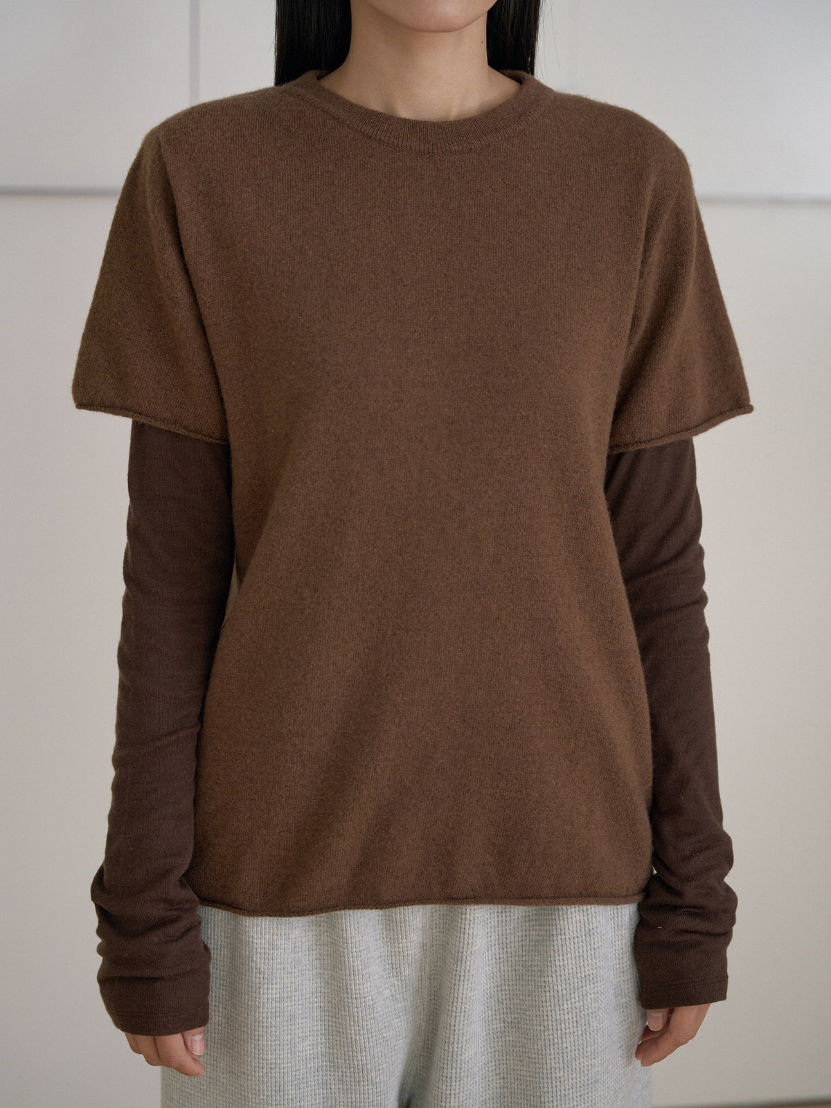 Cutoff Short Sleeve Pullover - Brown 10