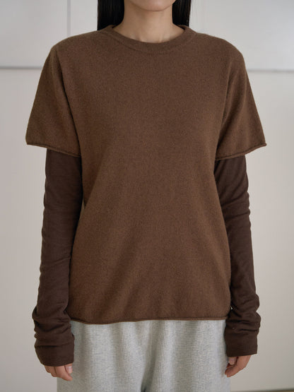 Cutoff Short Sleeve Pullover - Brown 10