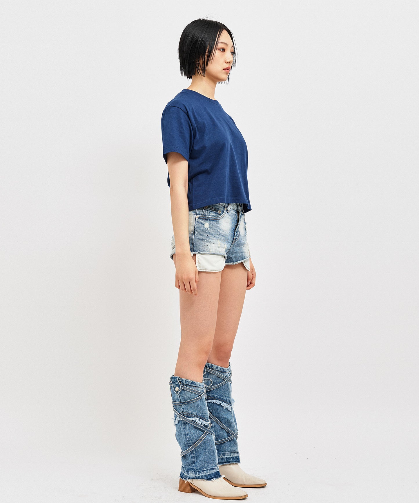 【C Wear シーウエア】 Oversized Crop T-Shirt Navy