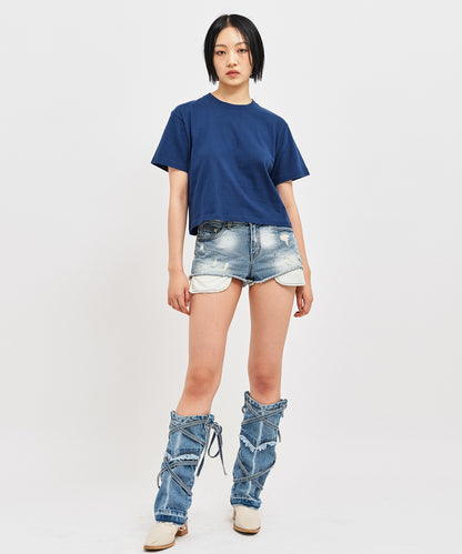 【C Wear シーウエア】 Oversized Crop T-Shirt Navy