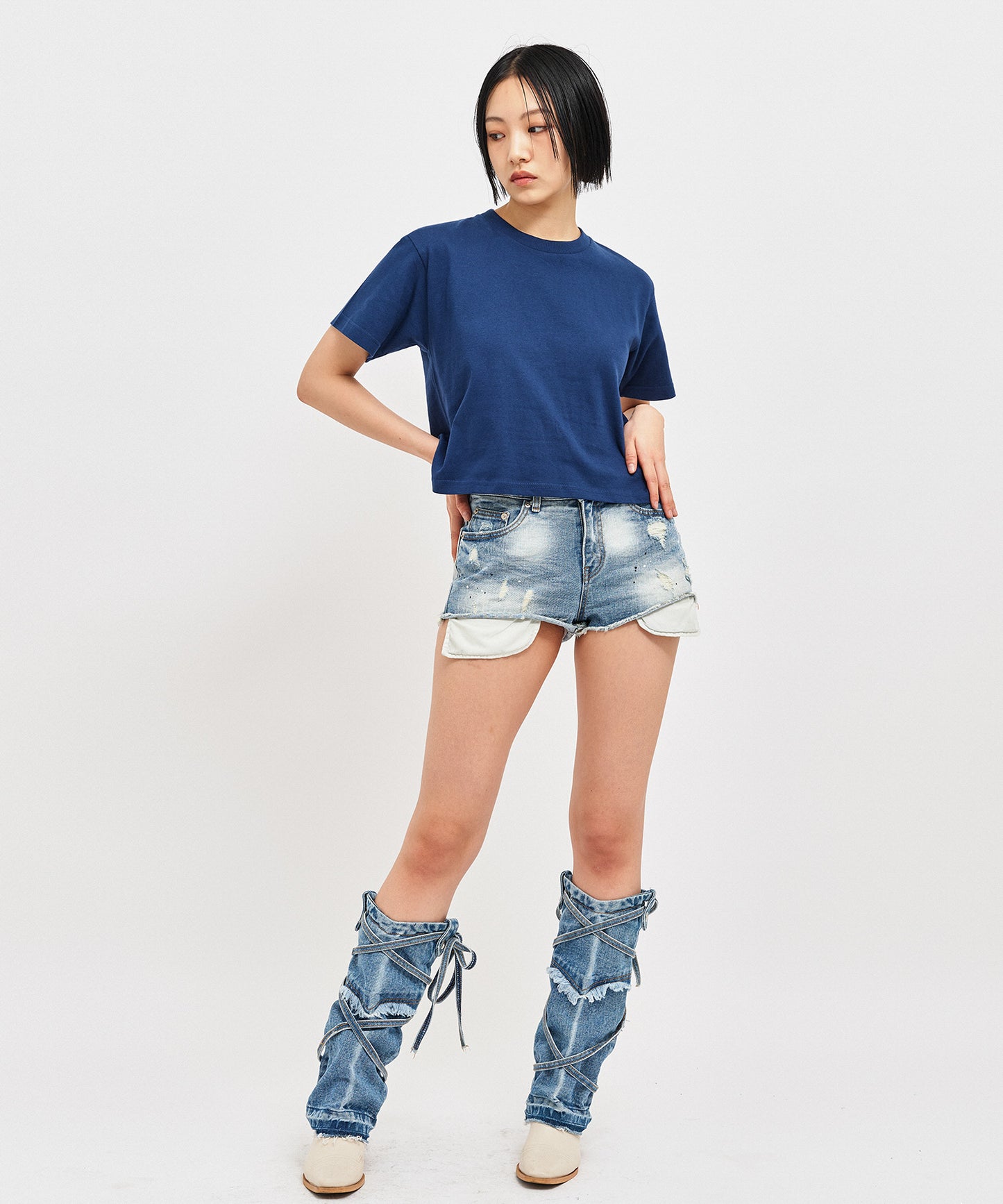 【C Wear シーウエア】 Oversized Crop T-Shirt Navy