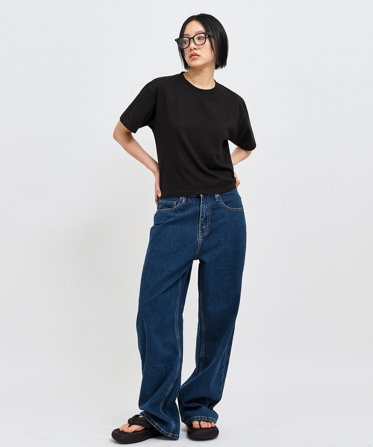 【C Wear シーウエア】 Oversized Crop T-Shirt Black